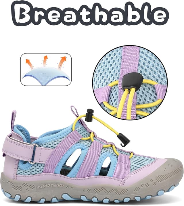 Detalle 2 de Mishansha geschlossene Sandalen für Mädchen – Sommer-Sportsandalen mit gepolstertem Fußbett