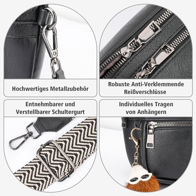 Detalle de APHISON Damen Bauchtasche Umhängetasche aus veganem Leder mit RFID-Blockierung und mehreren Fächern