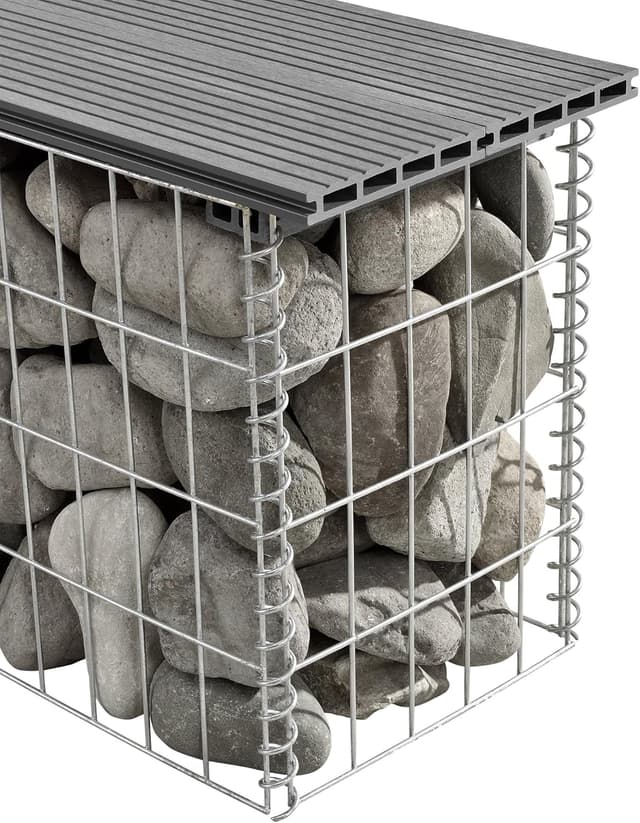 Detalle de pro.tec Panchina Gabbione con seduta WPC 100 x 30 x 45 cm per esterni (grigio)