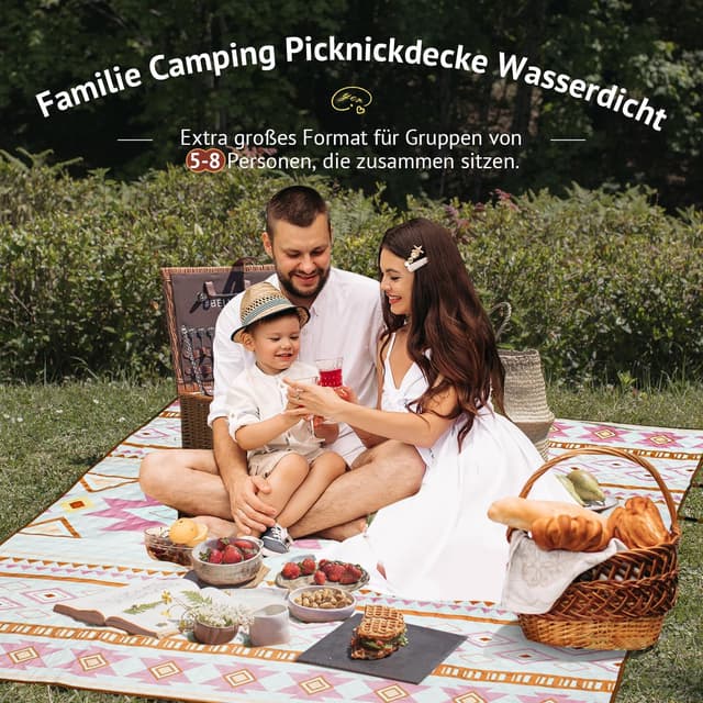 Detalle de LARUTAN Outdoor Picknickdecke „Cape Town“ 200x200 cm – strandfrei, tragbar & waschbar