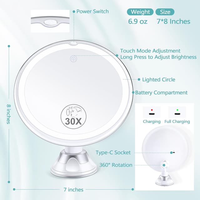 Thumbnail 4 de MIYADIVA Specchio ingranditore 30x con luce