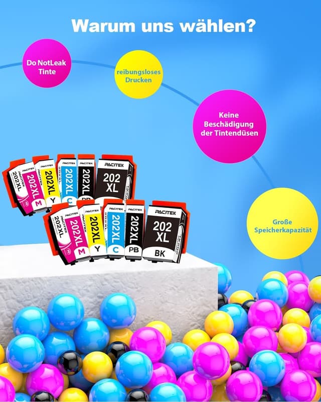 Detalle 2 de PACITEK 202 XL Multipack Druckerpatronen kompatibel mit Epson 202XL – 10er-Pack für Expression Premium XP 6000/6100
