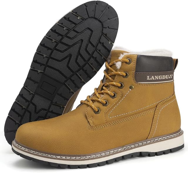 Detalle 2 de Bottes d’hiver homme en cuir synthétique LANGDU fourrure chaude, semelle antidérapante et lacets (41–46 EU)