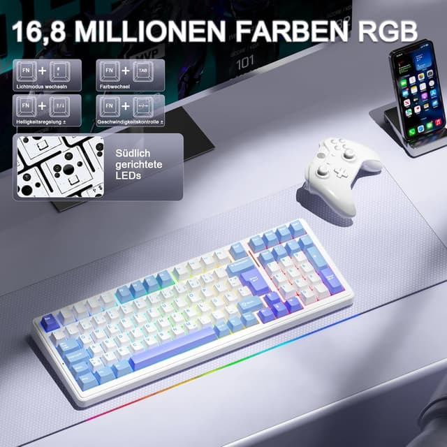 Thumbnail 6 de AULA F99 mechanische Gaming-Tastatur (kabellos) mit QWERTZ, Hot Swap, BT5.0/2,4 GHz/USB-C und RGB