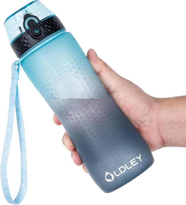 Detalle de Oldley 750ml (25oz) Straw Water Bottle with One-Click Lid, BPA-Free Tritan, Leakproof Lock & Time Markings (Blue Gradient)