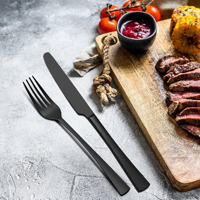 Detalle de Bestdin Besteck-Set für 6 Personen, 30-teilig aus Edelstahl (schwarz matt), spülmaschinenfest