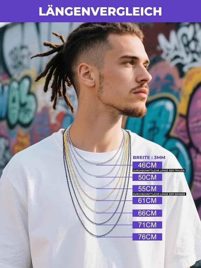 Detalle 2 de Richsteel Herren Halskette ROLO aus Edelstahl – Rolokette in Silber/Schwarz/Gold, Breite 3/5/7/9/12 mm, Längen 46–76 cm