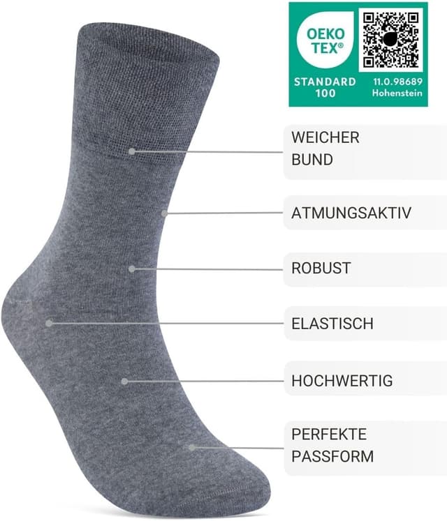 Detalle de sockenkauf24 Diabetikersocken ohne Gummi & ohne Naht – 97% Baumwolle (6 Paar) für Damen & Herren