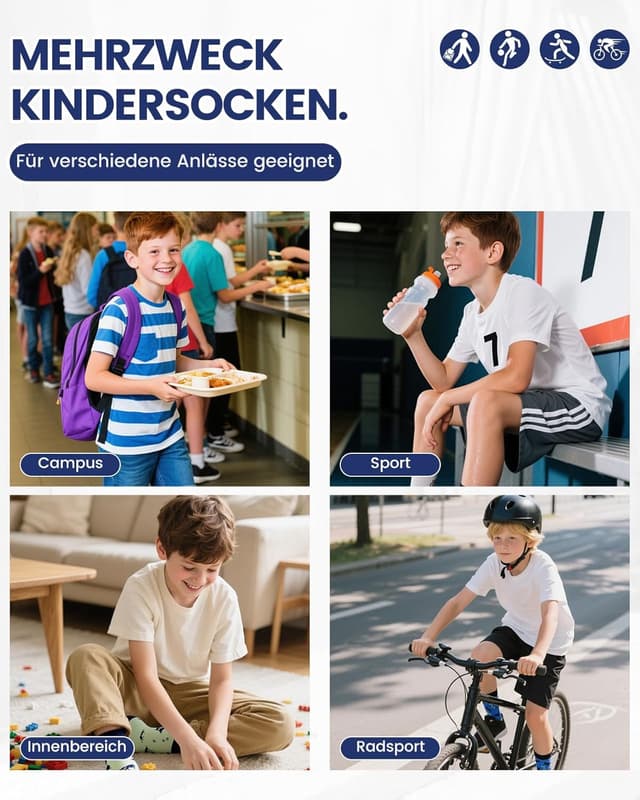 Detalle de Kyopp 10 Paar Kinder-Socken für Mädchen & Jungen – klassisch, lustige Crew Socks aus Baumwolle