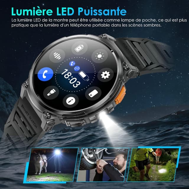 Detalle 2 de Montre connectée homme avec appels Bluetooth et écran HD 1,85" – Étanchéité IP68, batterie 730 mAh