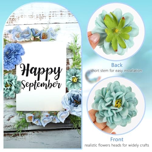 Detalle de MWOOT Flores artificiales variadas (12 rosas azules) con mariposas decorativas para centros de boda, graduación y baby shower