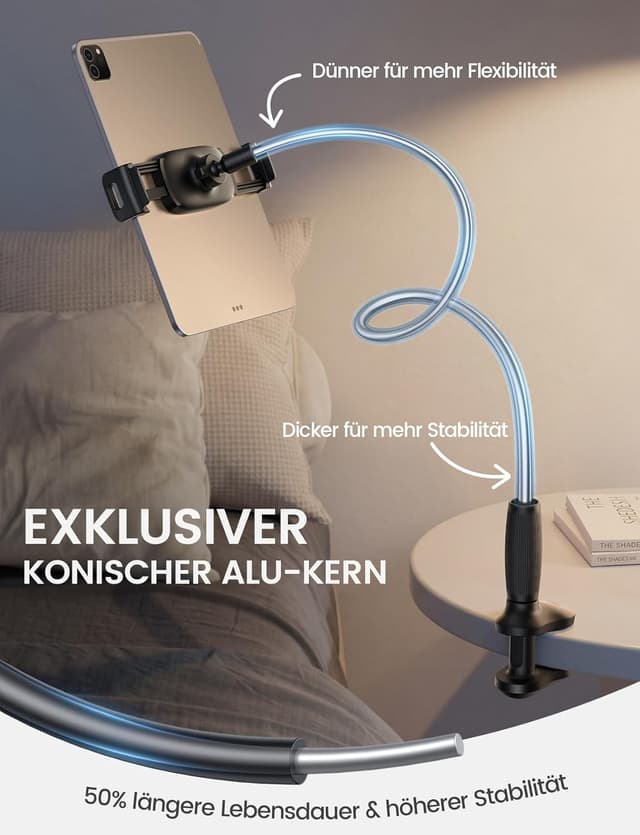 Detalle 2 de Lamicall Schwanenhals Tablet-Halterung für Bett & Tisch (85 cm) – 360° drehbar, für iPad & 4,7–13