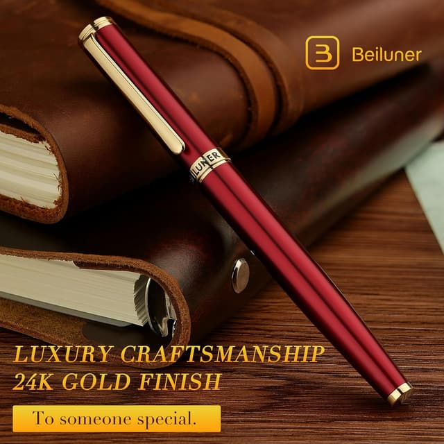 Detalle de BEILUNER Luxury Fountain Pen in Red & Gold with 24K Gold Accents and Fine Nib