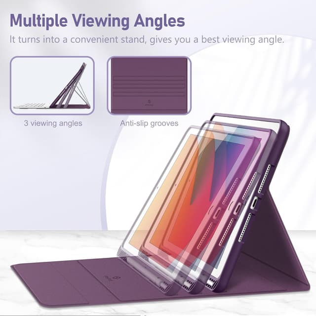Detalle 2 de FINTIE Tastatur Hülle für iPad 10,2 Zoll (9./8./7. Gen, 2019–2021) mit QWERTZ, Pencil-Halter und abnehmbarer Bluetooth-Tastatur – Lila