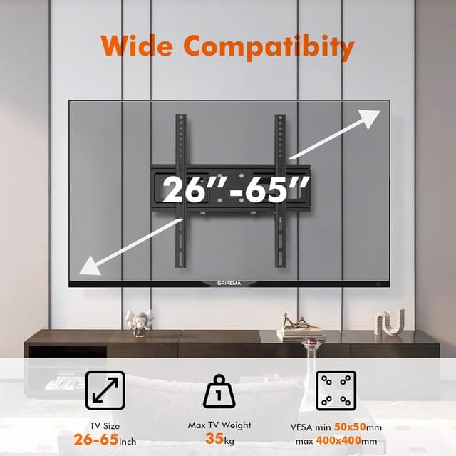 Detalle de GRIFEMA GB1004-1 supporto TV a parete con doppio braccio, girevole e inclinabile (26–65 pollici, max VESA 400x400)