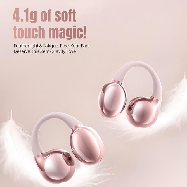 Detalle de Otinsile Open Ear Clip-On Earbuds with Bluetooth 6.0 and LCD Touch Case (Rose Gold)