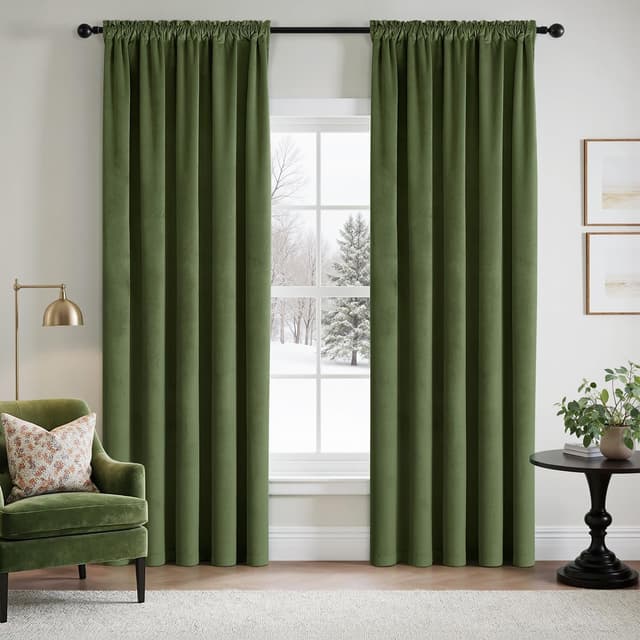 Detalle de MIULEE 2er-Set Samtvorhänge blickdicht & verdunkelnd mit Stangendurchzug, 140 × 245 cm (B × H) Olivgrün