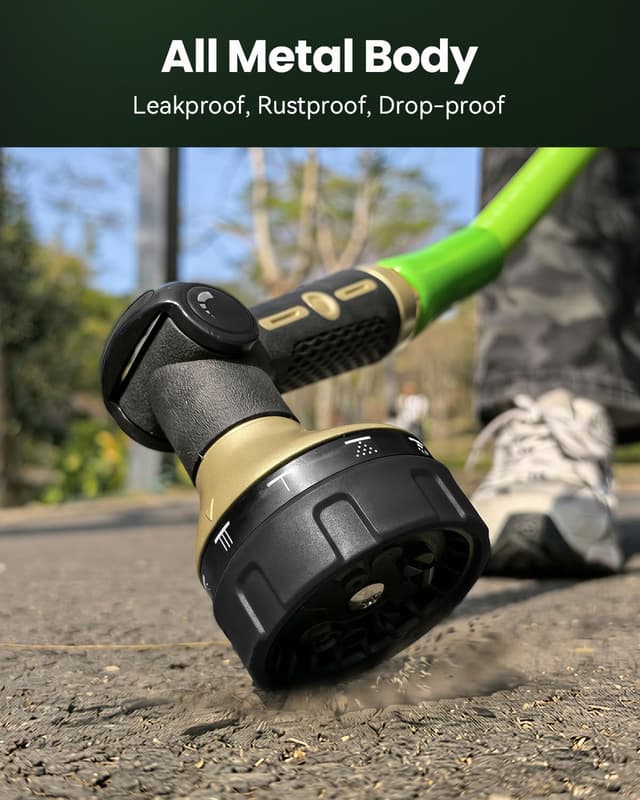 Detalle 2 de RAINPOINT Hose Pipe Spray Gun with Thumb Flow Control – 10 Spray Patterns, Heavy-Duty Metal Nozzle