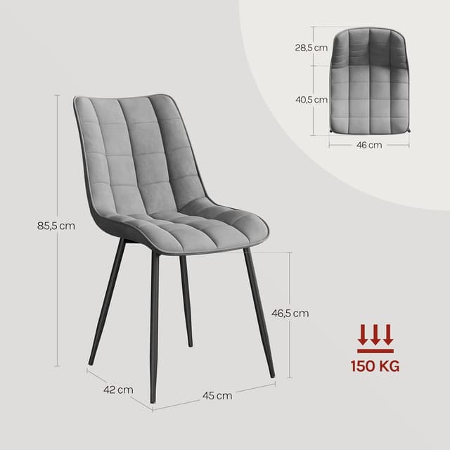 Detalle de WOLTU Esszimmerstühle im 2er-Set mit Samtbezug, Metallbeinen und Rückenlehne (hellgrau)