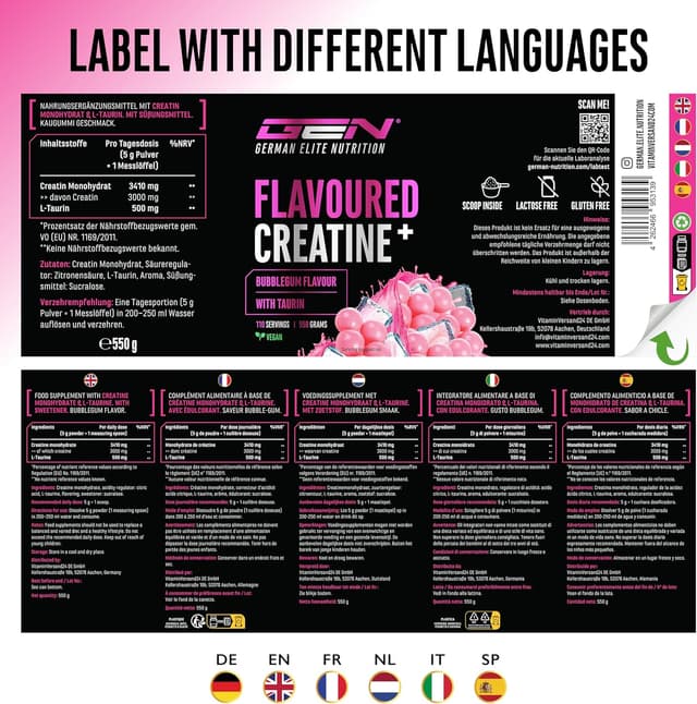 Thumbnail 6 de Flavoured Creatine Pulver 550 g – Monohydrat mit L-Taurin