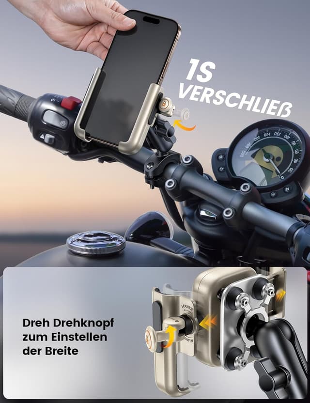 Detalle de Lamicall Handyhalterung Motorrad & Fahrrad – Ganzmetall, vibrationsgedämpft, Lenkerhalter mit Verlängerungsarm (für 4,7–7,2 Zoll)