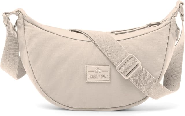 Detalle de Johnny Urban Kaia Small Crossbody Bag Halbmond Beige – kompakte Bauchtasche mit verstellbarem Gurt