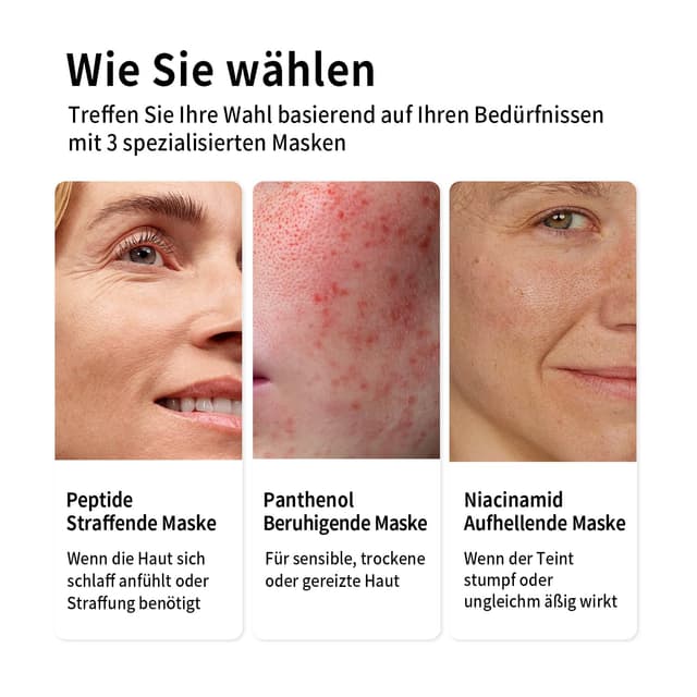 Detalle 2 de RAZUYEN Gesichtsmasken-Set mit Peptiden, Vitamin C und Panthenol B5 (9 Sheet Masks) – Anti-Aging & beruhigende Pflege