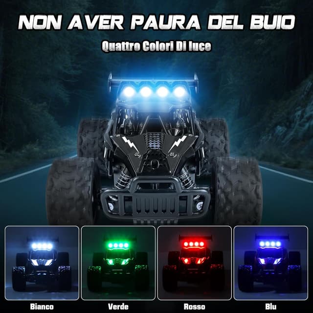 Detalle 2 de Joellfuner Monster Truck 1:16 radiocomandato 2,4 GHz con luci LED (nero) – fino a 20 km/h, per bambini 3+
