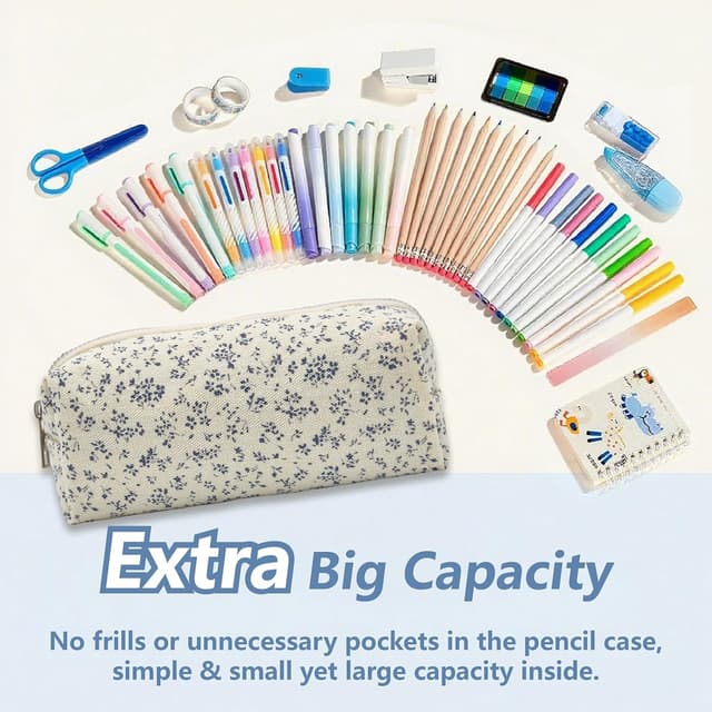 Detalle de OYIWINMI Federmäppchen mit Reißverschluss (17 x 7 x 7 cm) – Blumenmotiv für Schule, Büro & unterwegs