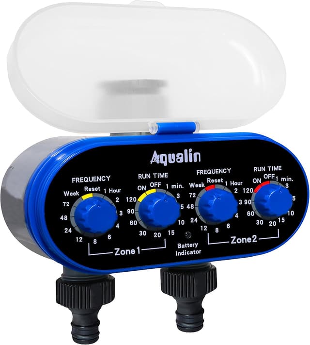 Detalle de Aqualin Hose Water Timer (Blue) electronic watering controller with two outlets