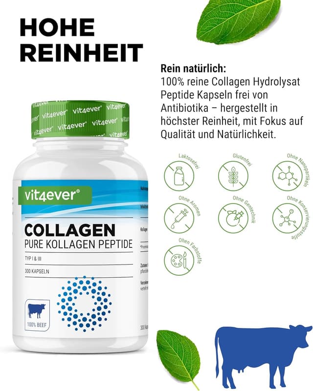 Detalle de vit4ever Collagen 300 Kapseln Hochdosiert