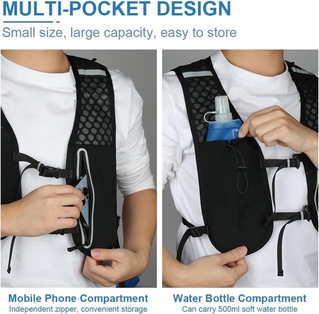 Detalle 1 de Alaoo Running Vest Lightweight Hydration Backpack (115g) – Breathable Reflective Running Pack with 500ml Soft Water Bag
