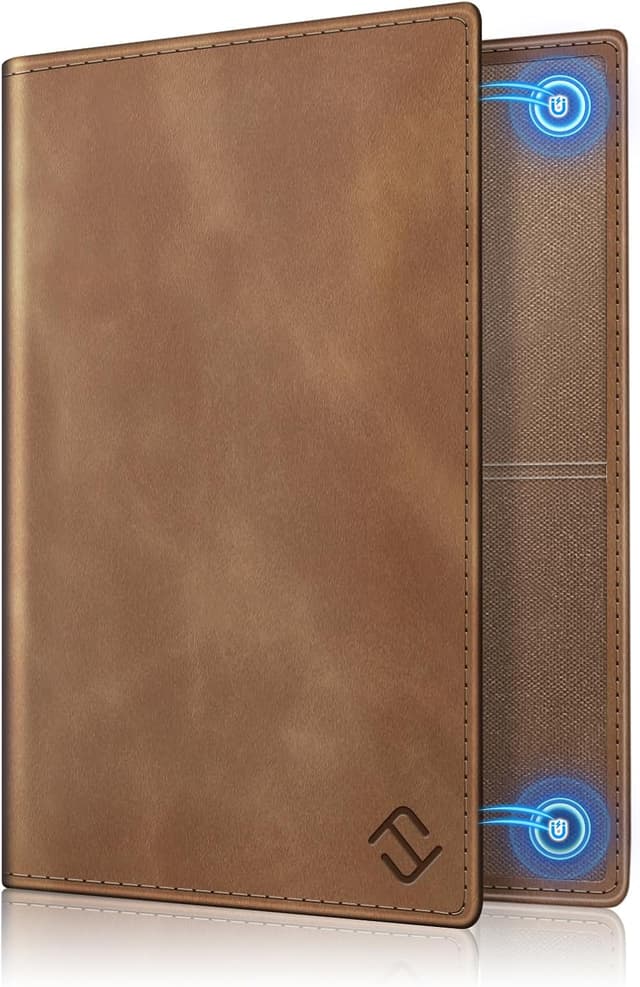 Detalle de FINTIE KFZ Fahrzeugschein Hülle & Versicherungshalter mit Magnetverschluss – Organizer fürs Handschuhfach, Braun