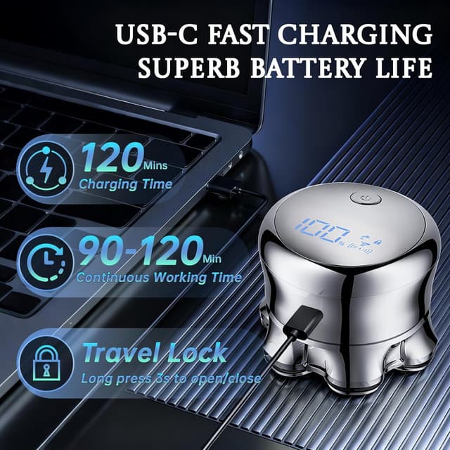 Detalle 1 de Electric Head Shavers for Men – IPX6 Waterproof Wet & Dry Razor with USB-C Fast Charging, 7D Rotating Blade System