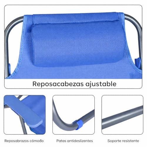 Detalle de Pack de 2 sillas de playa reclinables y plegables T-LOVENDO.ES con reposacabezas
