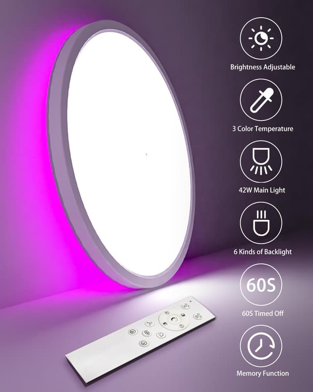 Detalle 2 de zemty LED-Deckenleuchte dimmbar 50 cm, 42 W (3.360 lm) mit RGB und Fernbedienung
