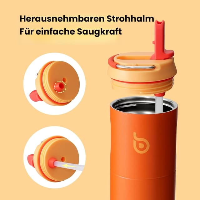 Detalle 2 de BOTTLE BOTTLE isolierte Edelstahl-Trinkflasche 750 ml mit Strohhalm, Deckel & Griff (BPA-frei, doppelwandig)
