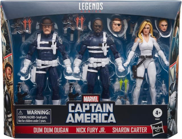 Detalle de Hasbro Marvel Legends S.H.I.E.L.D. Action-Figuren-Set mit Nick Fury Jr., Sharon Carter und Dum Dum Dugan