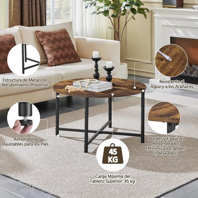 Thumbnail 5 de Yaheetech Mesa de Centro Redonda 80 cm