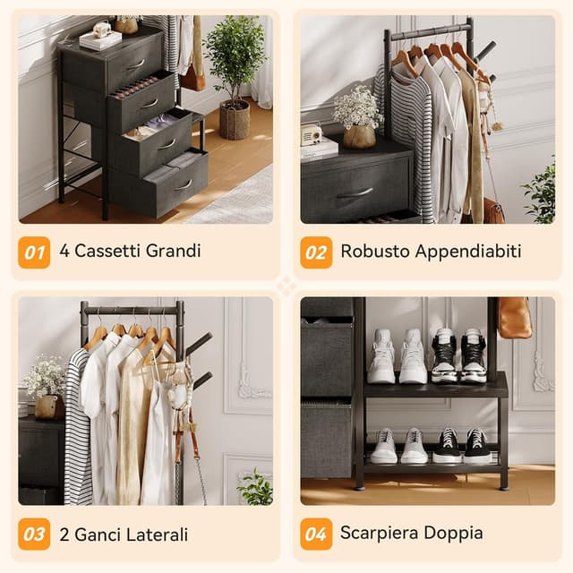 Thumbnail 5 de ODK Cassettiera Camera da Letto 3 in 1 Nero