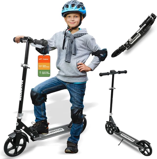 Detalle de Kick Scooter for Kids (Ages 6+), Teens & Adults – Adjustable Handlebars, Rear Brake & Big Wheel Foldable Scooter