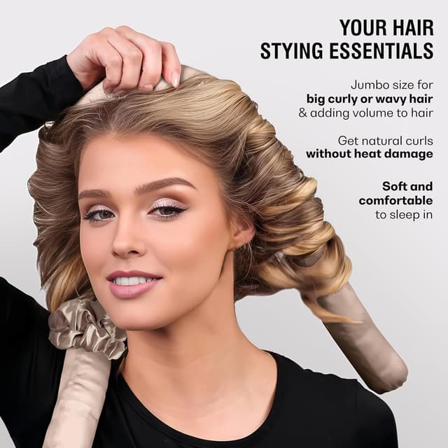 Thumbnail 4 de BLINKEEN Jumbo Heatless Hair Curler Set (Satin Overnight Curls) — Jumbo Heatless Curl Headband, Brown