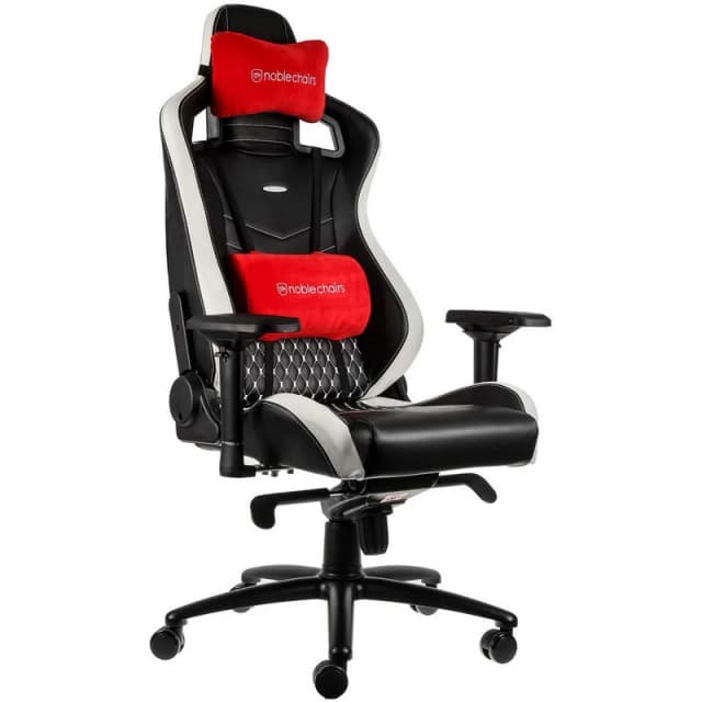 Detalle de noblechairs Epic en cuero real (negra/blanca/roja), silla gaming de lujo
