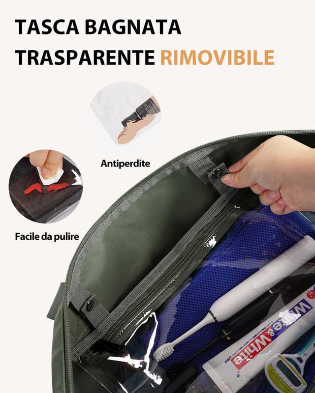 Detalle de ECOHUB Bagaglio a Mano Easyjet 45x36x20 30L: borsa pieghevole da cabina con tasca impermeabile (verde)