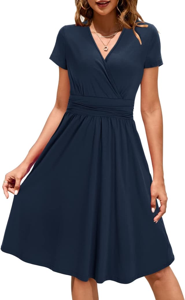 Detalle de STYLEWORD Damen Sommerkleid mit Wickeloptik, V-Ausschnitt & Taschen