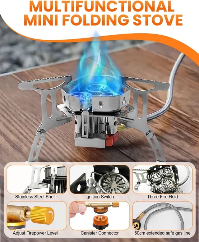 Detalle de Portable Camping Gas Stove with 6800W Burner, Piezo Ignition & Windproof Design