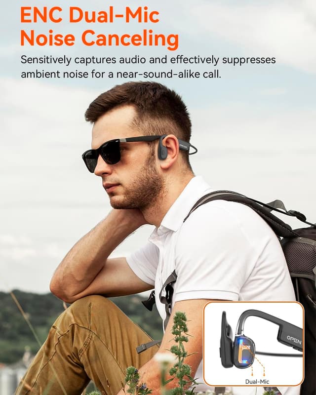 Detalle de SANOTO Cuffie a conduzione ossea Bluetooth 5.3 con doppio microfono ENC e autonomia fino a 8 ore (IPX6)