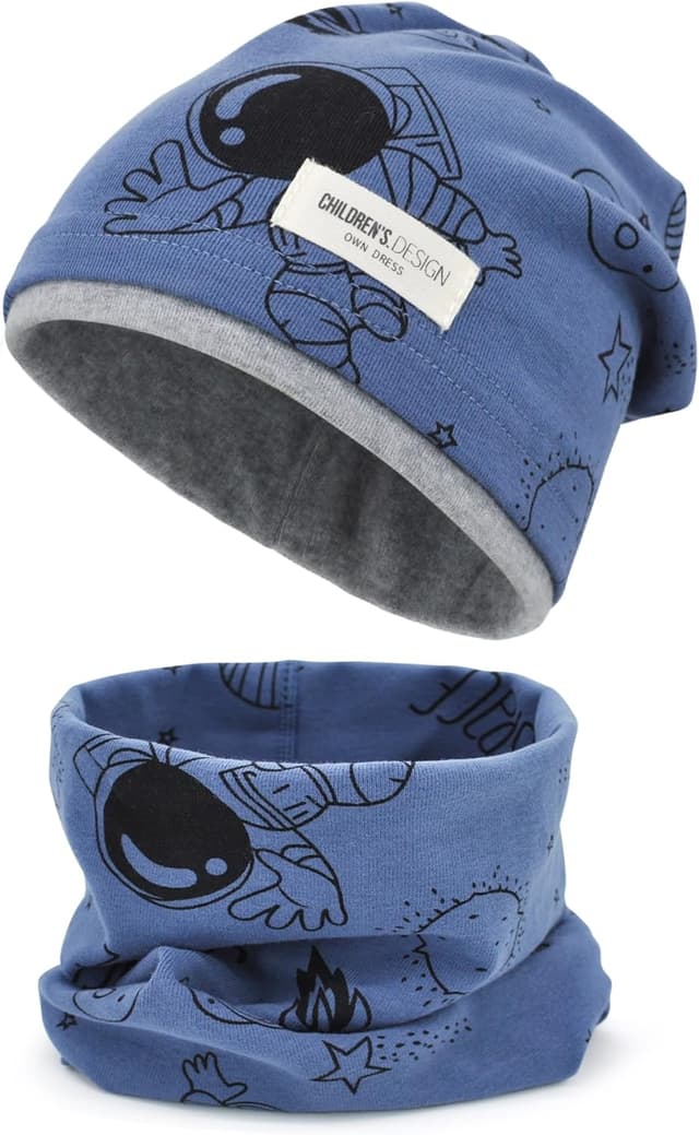 Detalle de beifon Kinder Beanie-Mütze & Loop-Schal Set (2 bis 8 Jahre) aus 95% Baumwolle