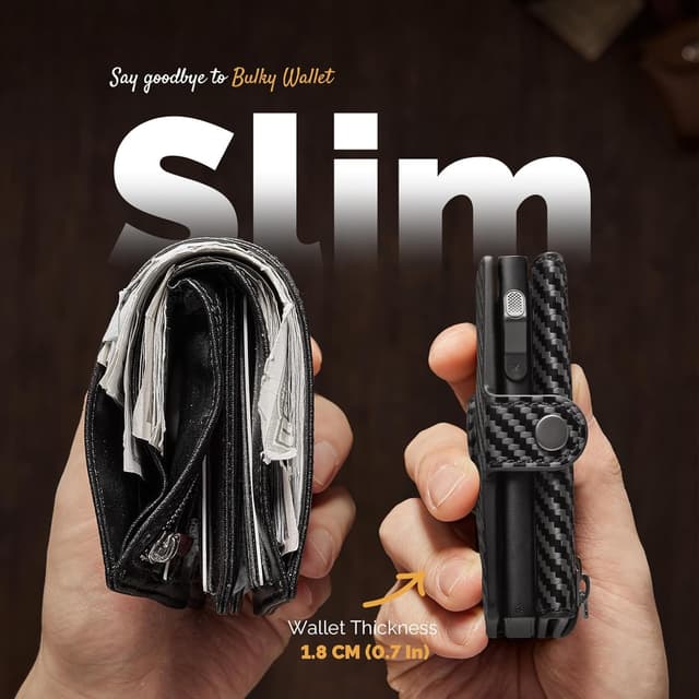 Detalle 2 de YESIIW Airtag mens wallet with RFID protection, coin pocket & money clip (carbon fibre)