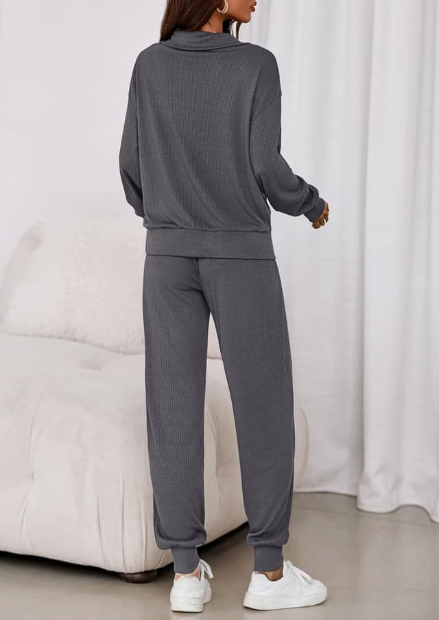 Detalle de PRETTYGARDEN Women’s Fall 2-Piece Lounge Set (Half-Zip Sweatshirt & Drawstring Joggers)